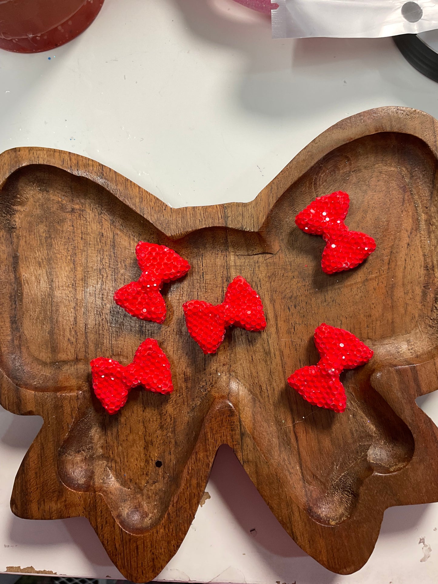 Red Rhinestone Bow Beads