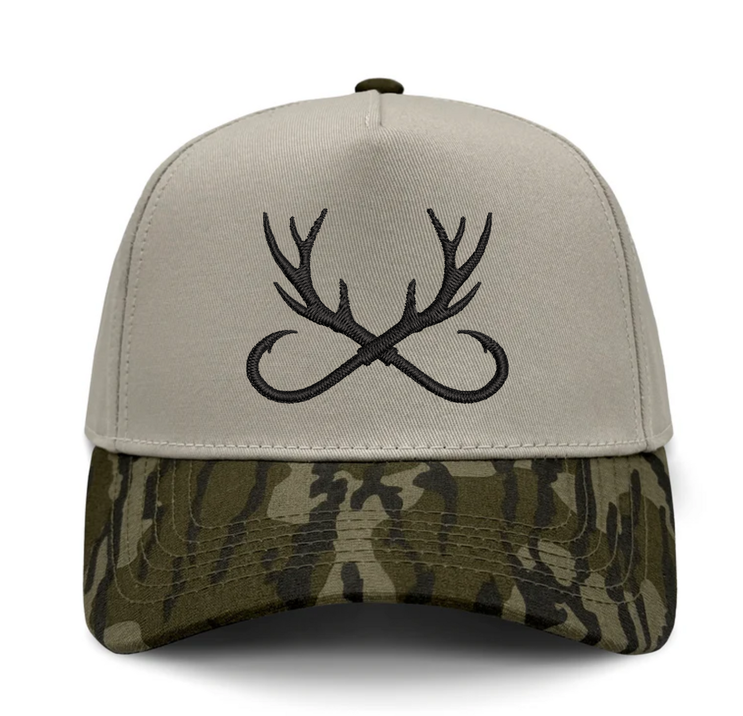 Fishing Antler Bottomland Camo Embroidered Hat - Ready to Ship