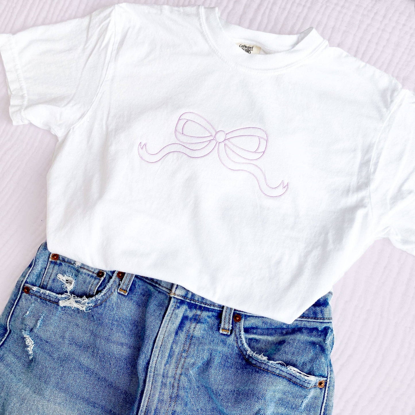Outline Bow Embroidered Comfort Colors T-Shirt
