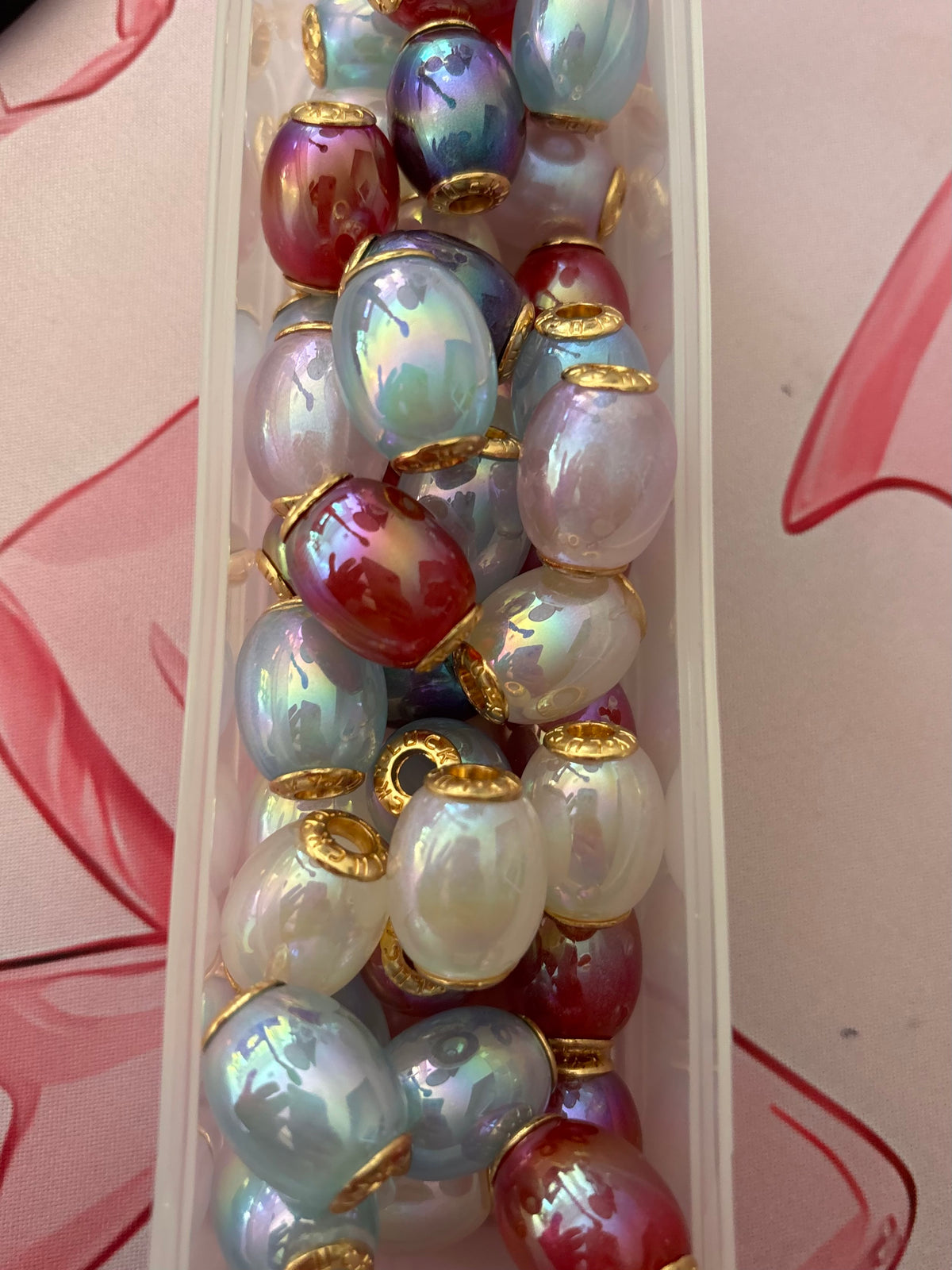 Oblong Pearl and Gold Beads