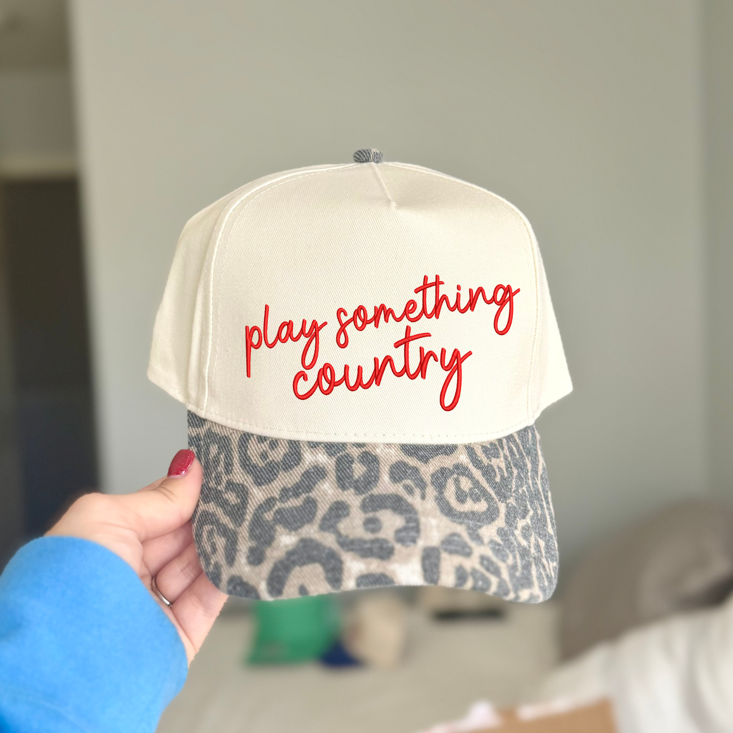 Play Something Country Dark Leopard Embroidered Canvas Hat - Ready to Ship