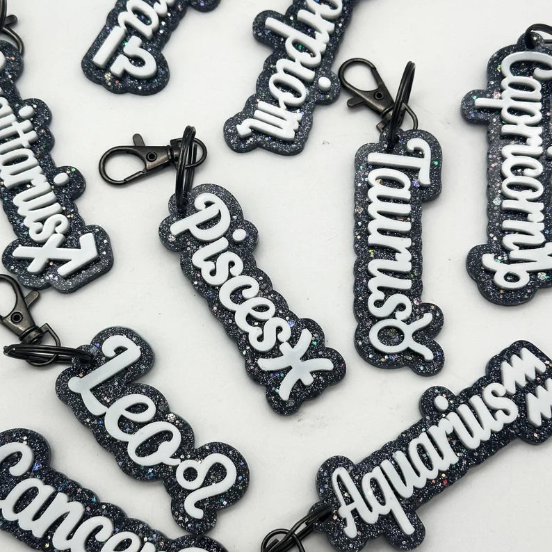 Zodiac Resin Glitter Keychains