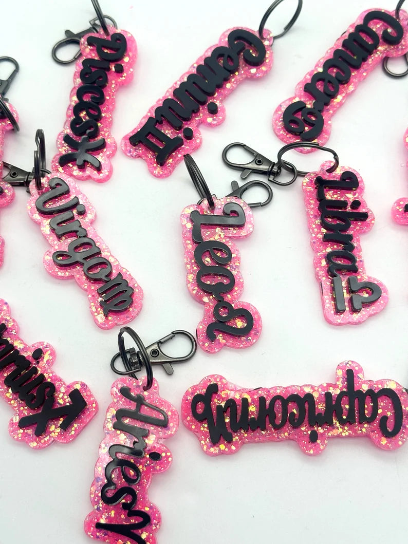Zodiac Resin Glitter Keychains