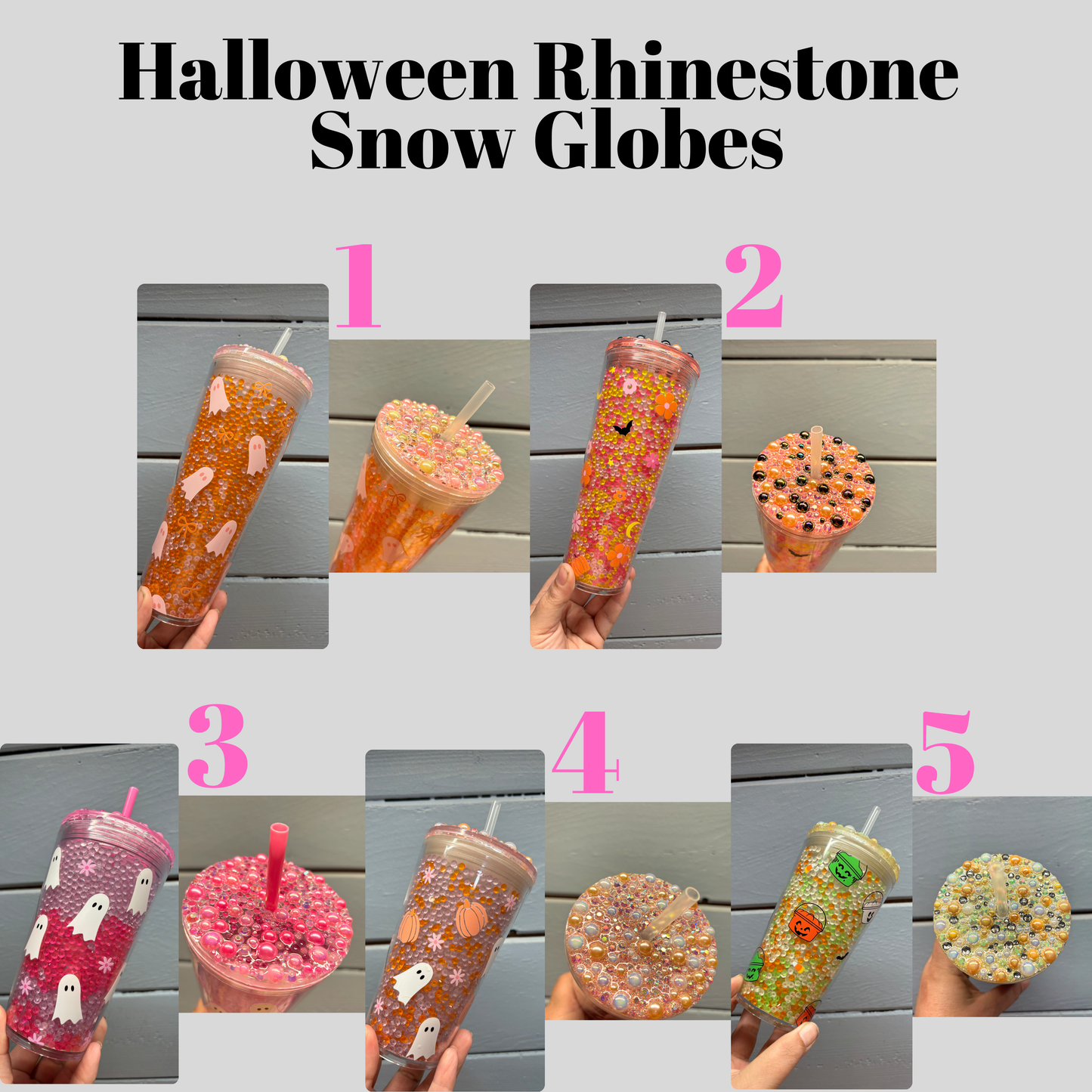 16 oz and 24 oz Halloween rhinestone snowglobes