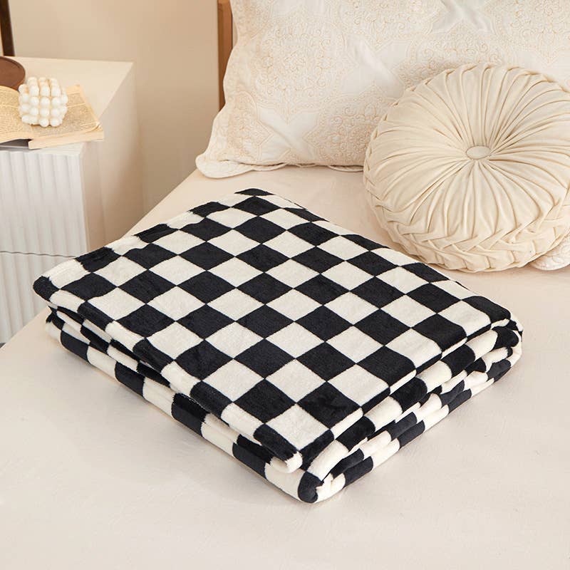 PREORDER Cozy Fuzzy Check Embroidered Blanket