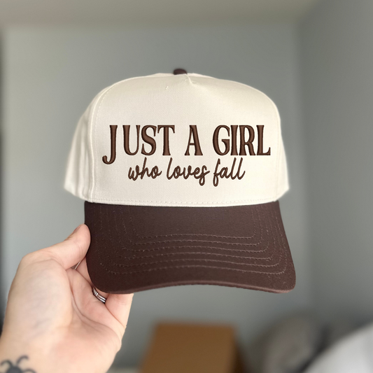 Just a Who Loves Girl Fall Embroidered Hat - Natural/Sage - Ready to Ship