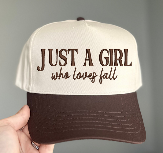 Just a Girl Who Loves Fall Embroidered Hat - Natural/Brown - Ready to Ship