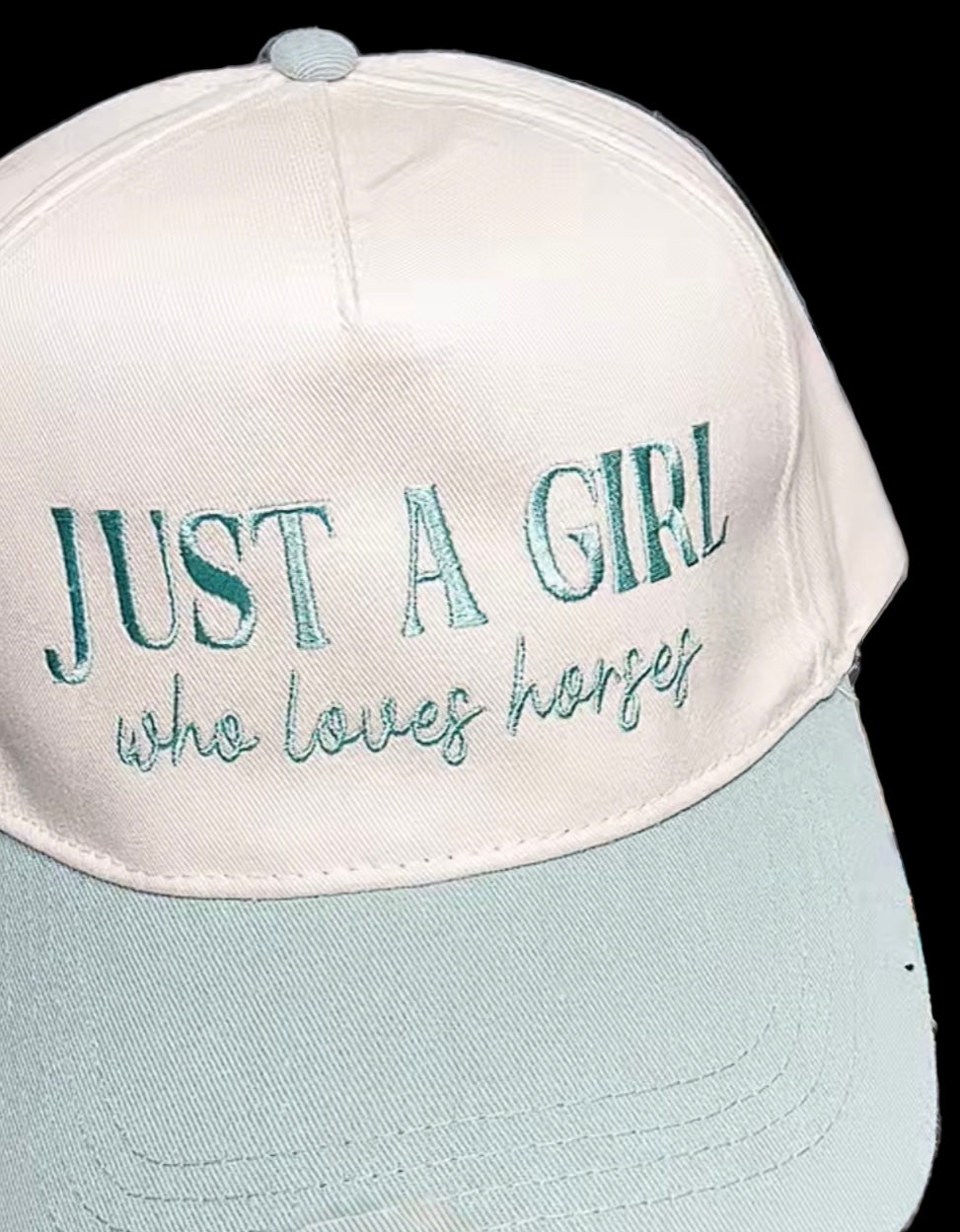 Just a Girl Who Loves Horses Embroidered Hat - Natural/Sage - Ready to Ship