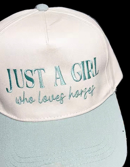 Just a Girl Who Loves Horses Embroidered Hat - Natural/Sage - Ready to Ship