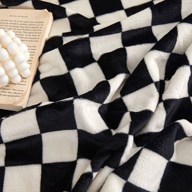 PREORDER Cozy Fuzzy Check Embroidered Blanket