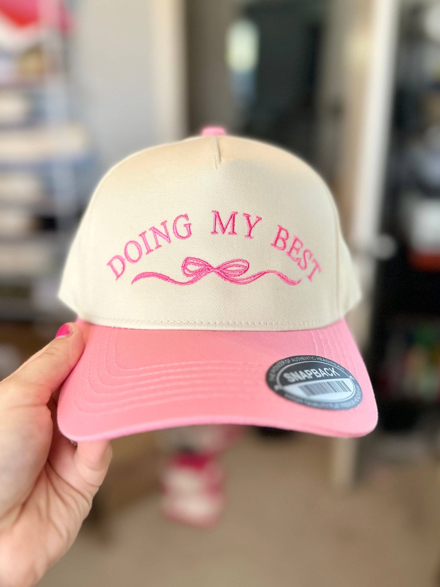 Doing my Best Embroidered Hat - Natural/Green - Ready to Ship