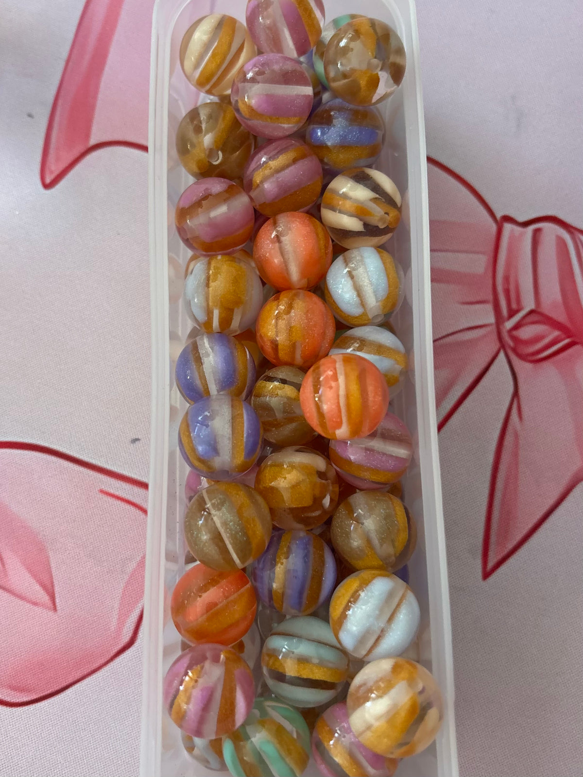 16mm Gold Shimmer and Assorted Color Striped Beads
