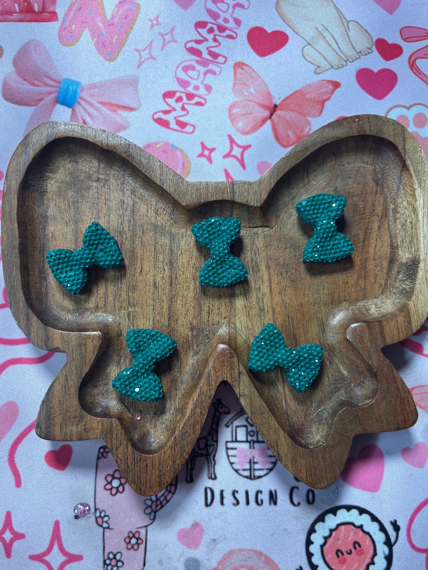 Green Rhinestone Bow Beads