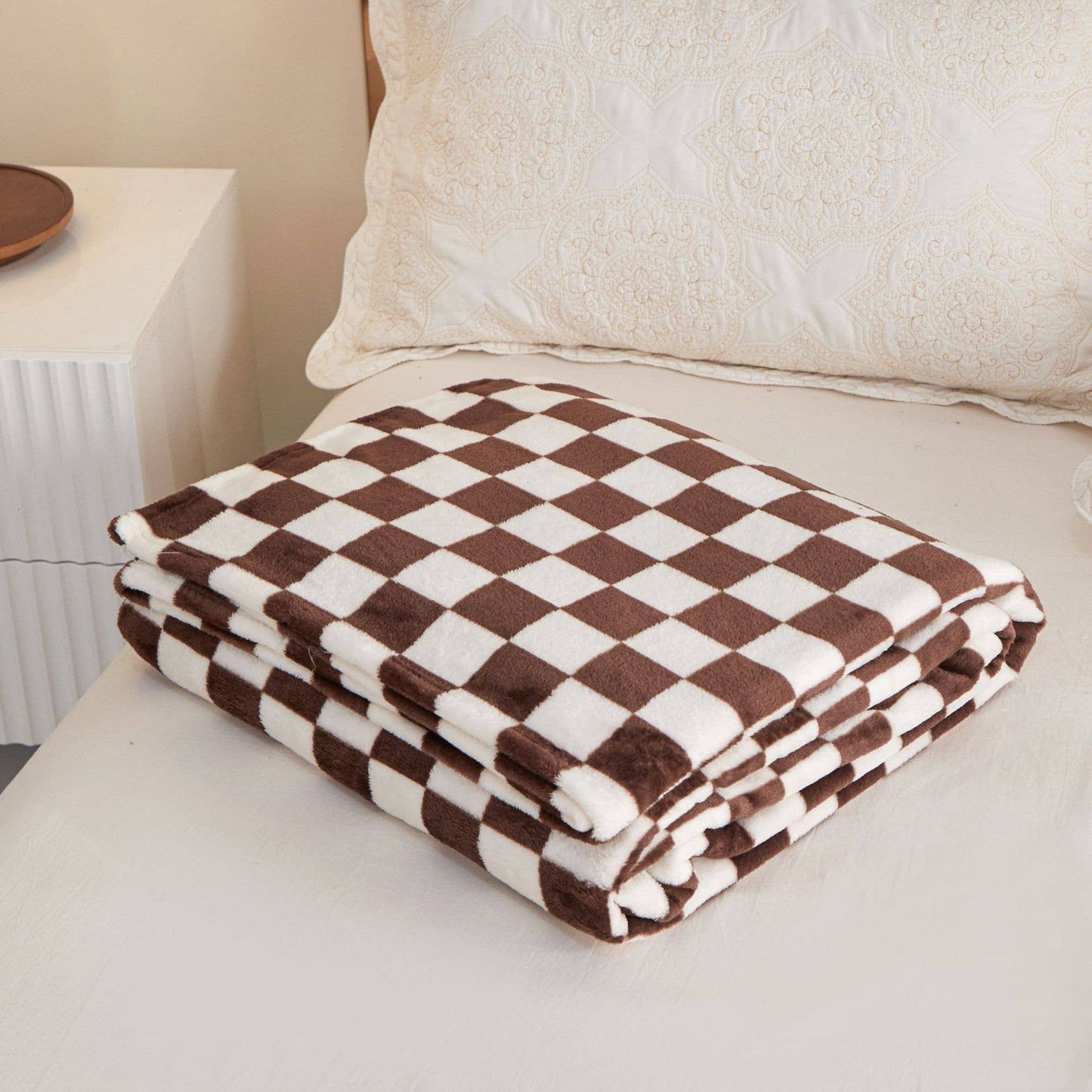 PREORDER Cozy Fuzzy Check Embroidered Blanket