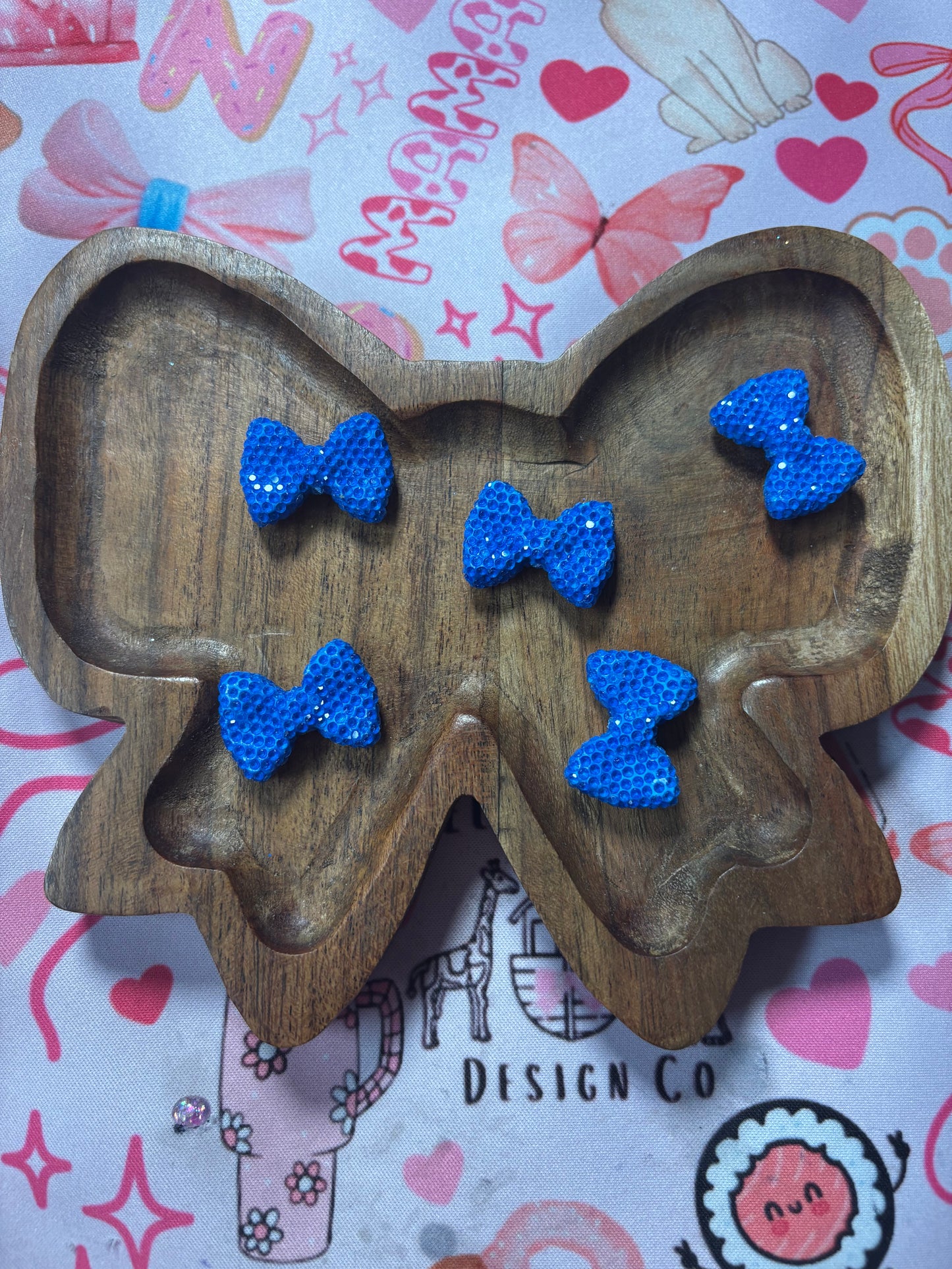Neon Blue Rhinestone Bow Beads