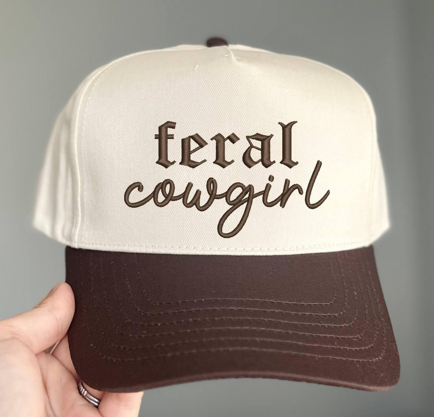 Feral Cowgirl Embroidered Hat - Solid Camo w/ Pink Thread - Ready to Ship