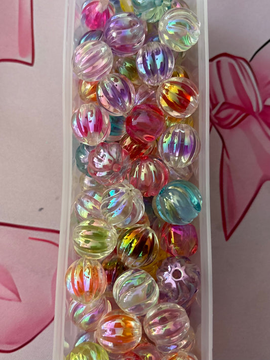 16mm Double Layer Clear Assorted Pumpkin Beads