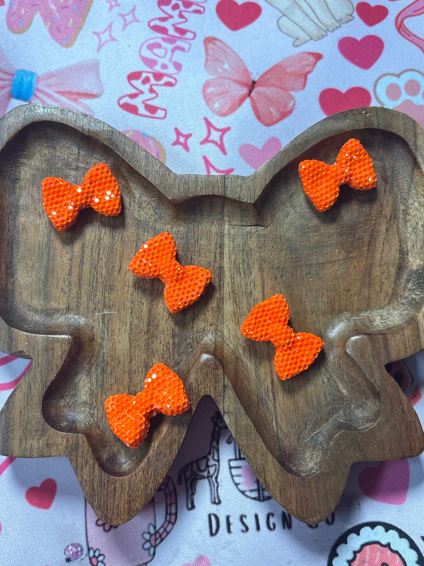 Neon Orange Rhinestone Bow Beads