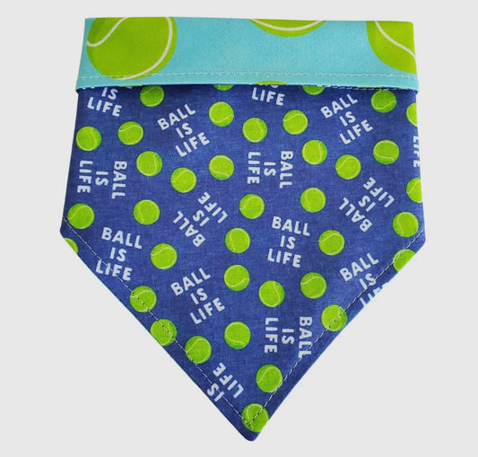 Blue Ball is Life - Reversible Dog Collar Bandana
