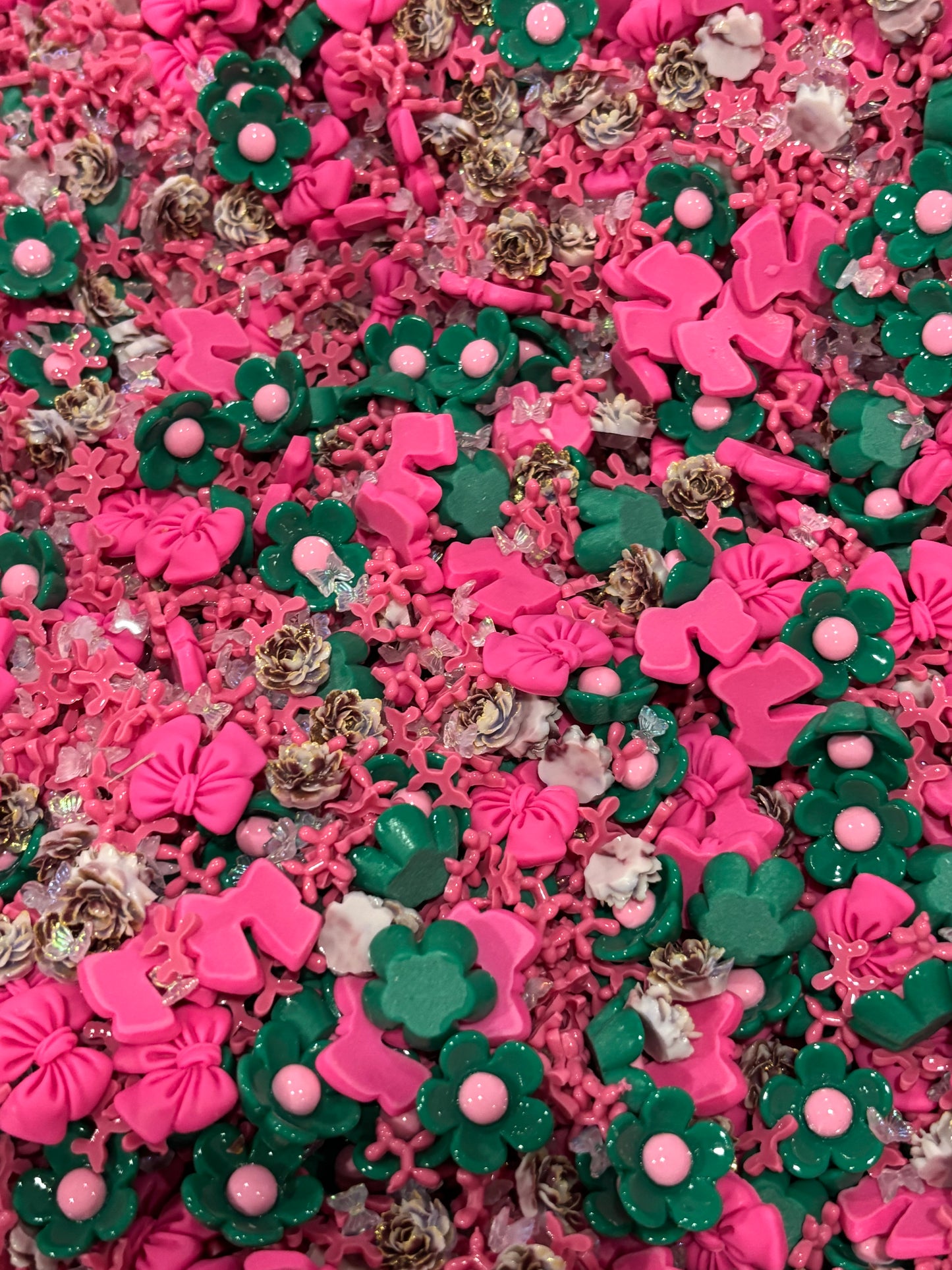 Teal floral pink bow scoop