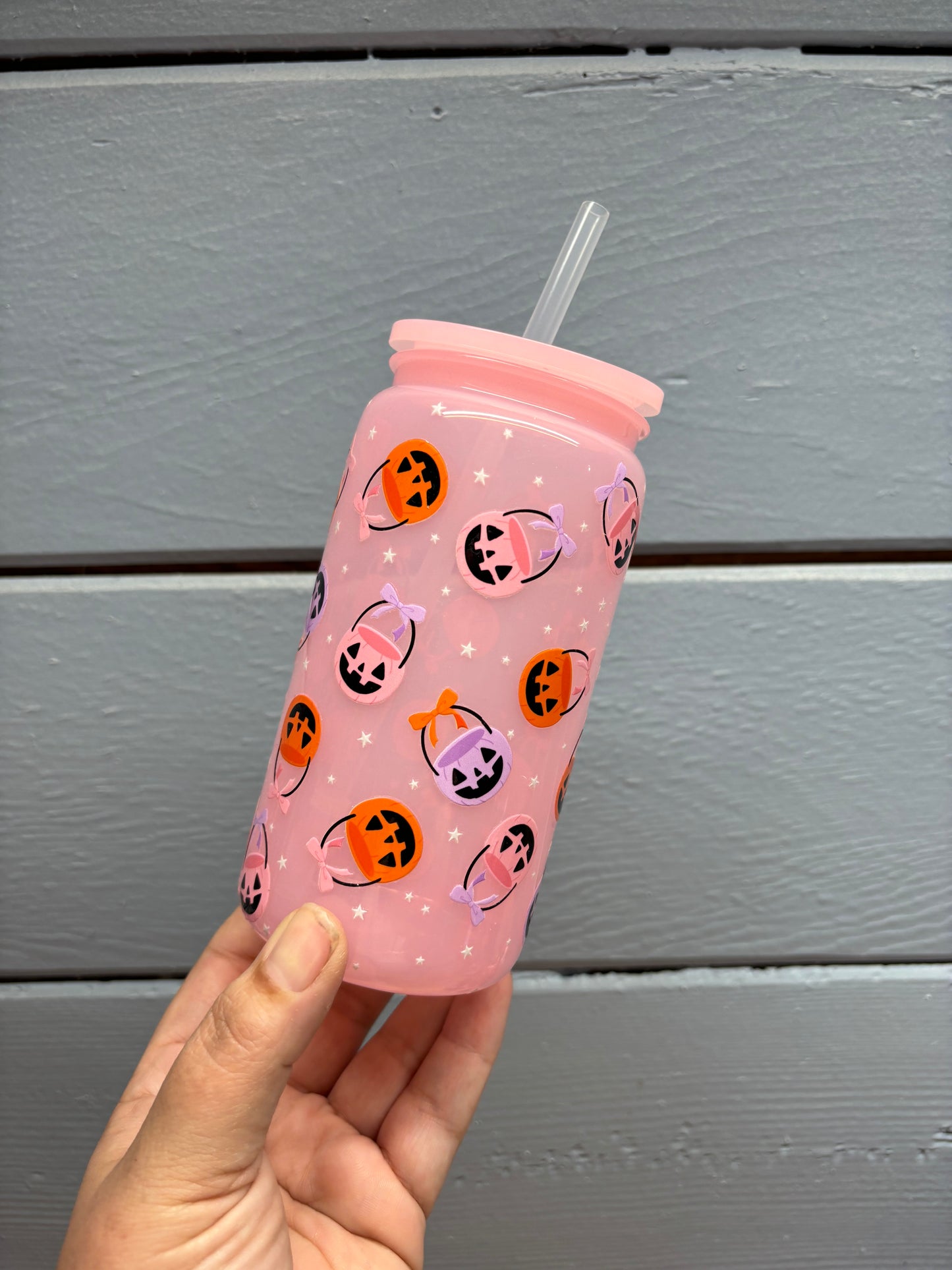 Halloween Pumpkin Trick or Treating 20oz Light Pink Macaroon Acrylic Libby