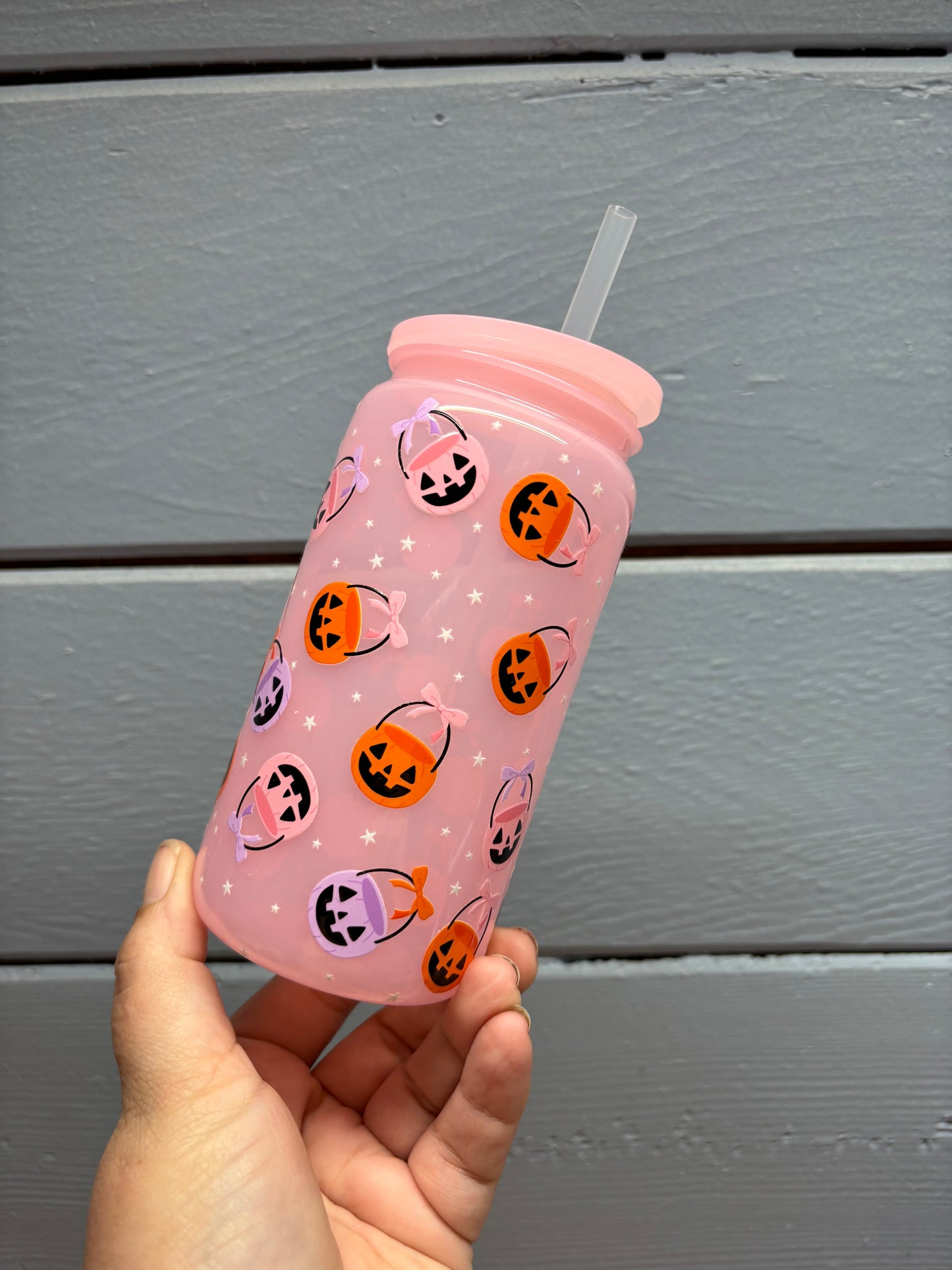 Halloween Pumpkin Trick or Treating 20oz Light Pink Macaroon Acrylic Libby