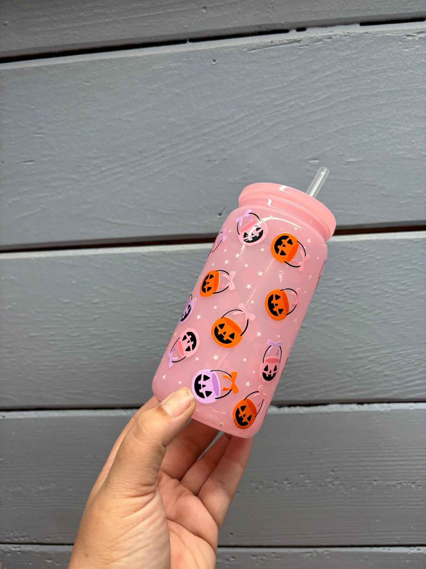 Halloween Pumpkin Trick or Treating 20oz Light Pink Macaroon Acrylic Libby