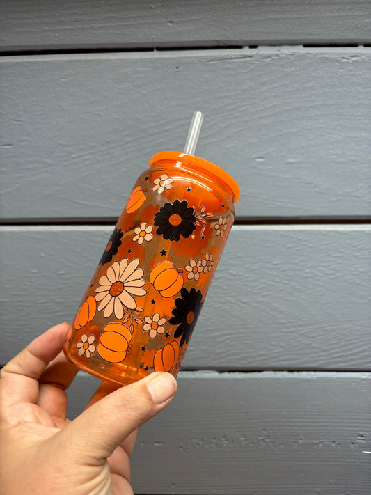 Fall Floral Orange 16oz Libby