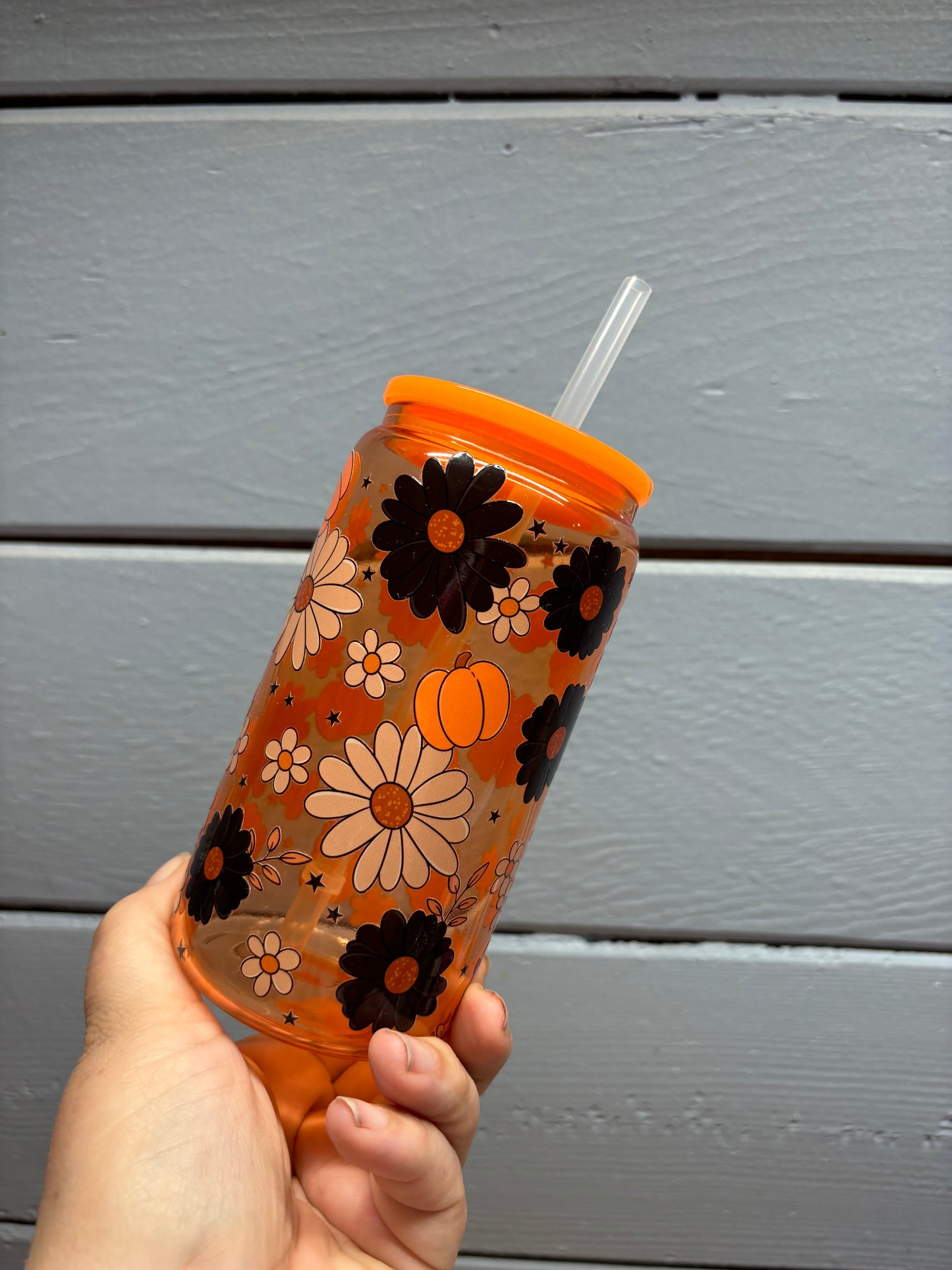 Fall Floral Orange 16oz Libby