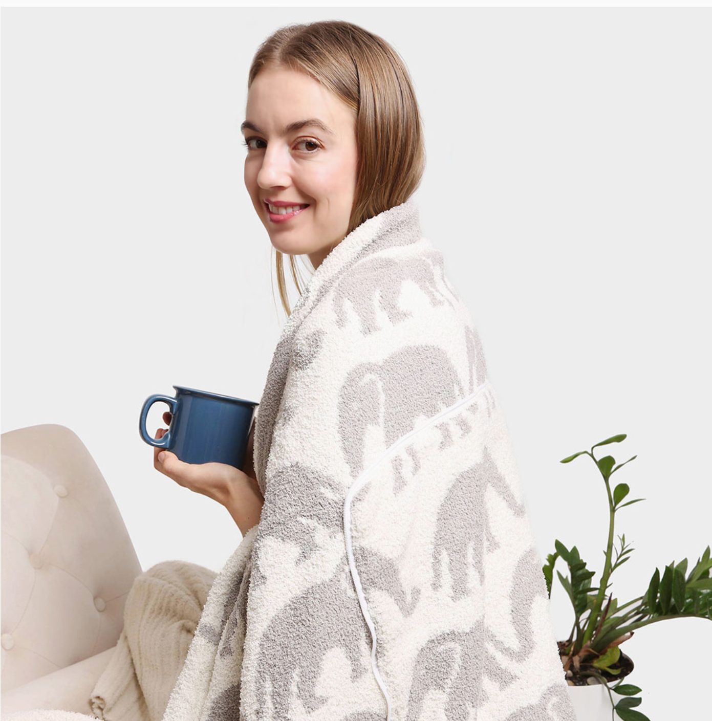 2 in 1 Elephant Print Throw Blanket & Pillow