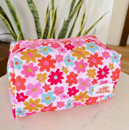 Quilted Cosmetic / Pencil Bag - Retro Florals