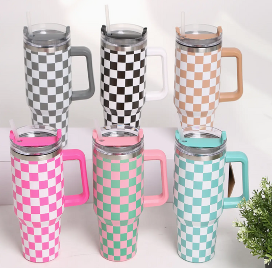 Checkered Pattern 40oz Tumbler with Handle