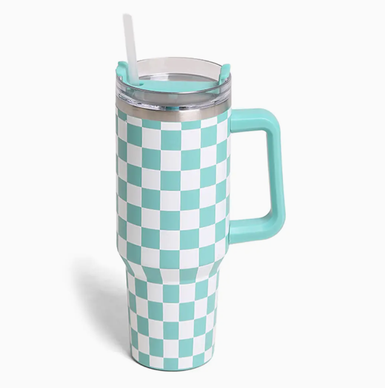 Checkered Pattern 40oz Tumbler with Handle