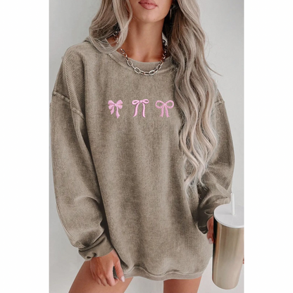 Embroidered Khaki Corded Crew