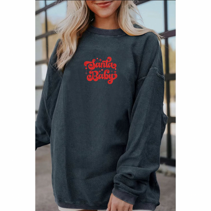 Embroidered Dark Grey Corded Crew