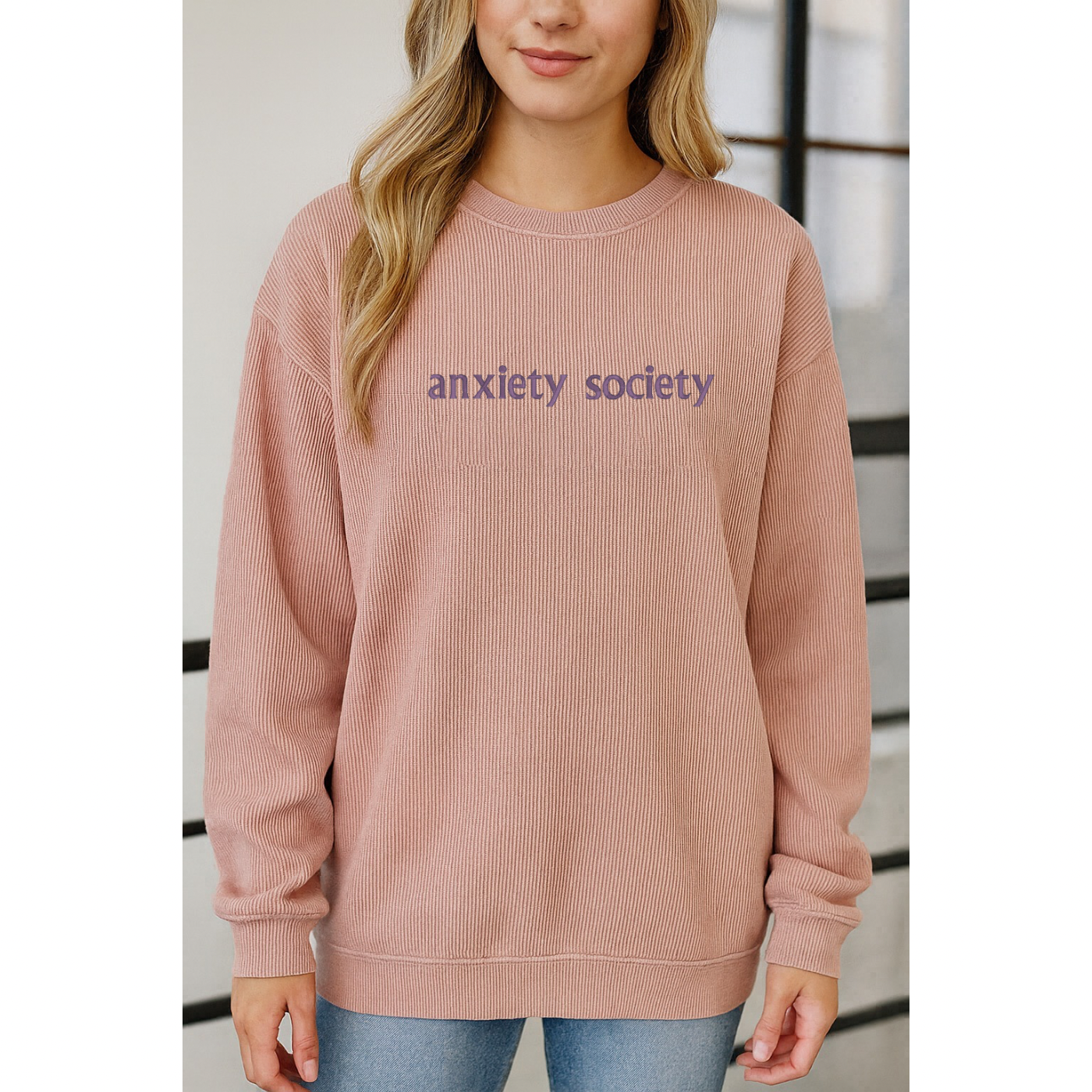 Embroidered Blush Corded Crew