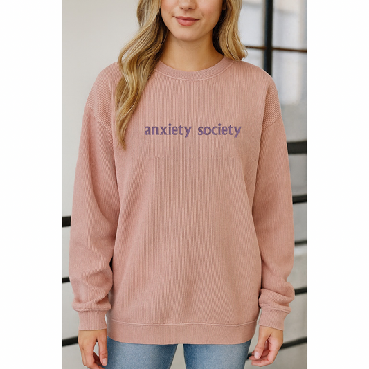 Embroidered Blush Corded Crew