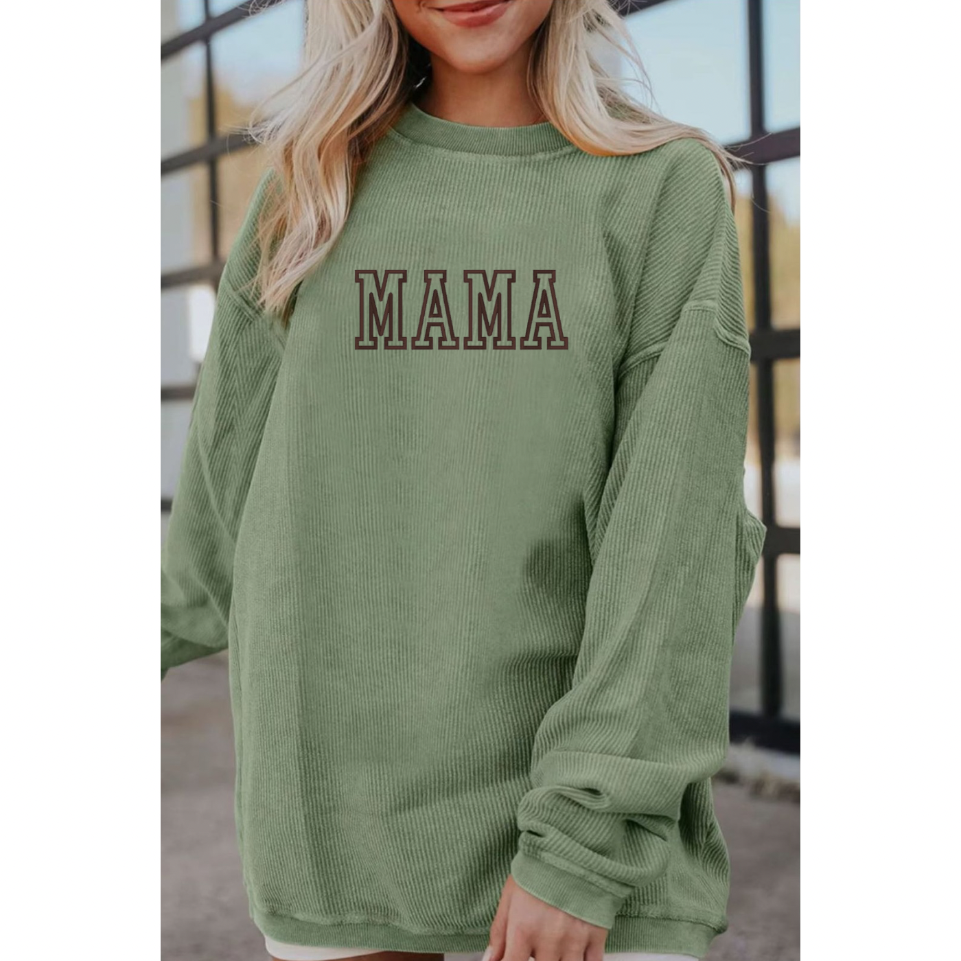 Embroidered Green Corded Crew