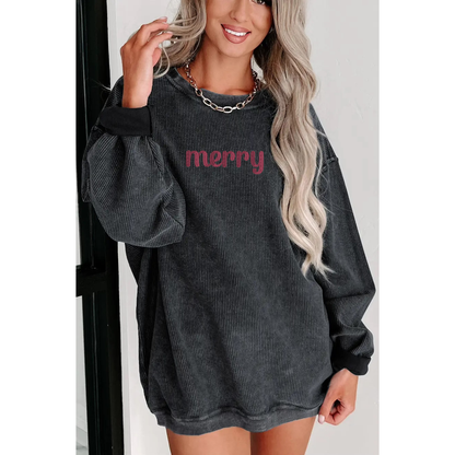 Embroidered Black Corded Crew