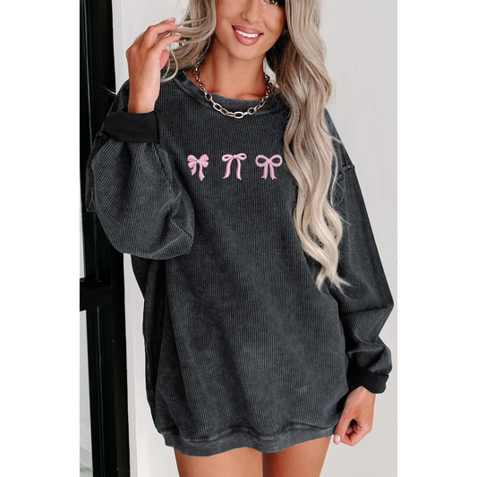 Embroidered Black Corded Crew