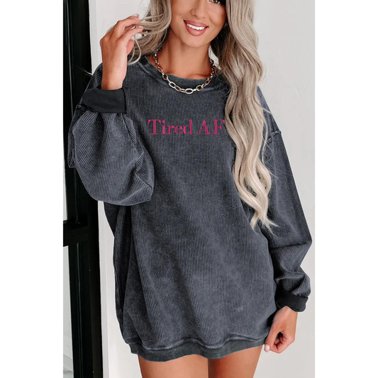 Embroidered Grey Corded Crew