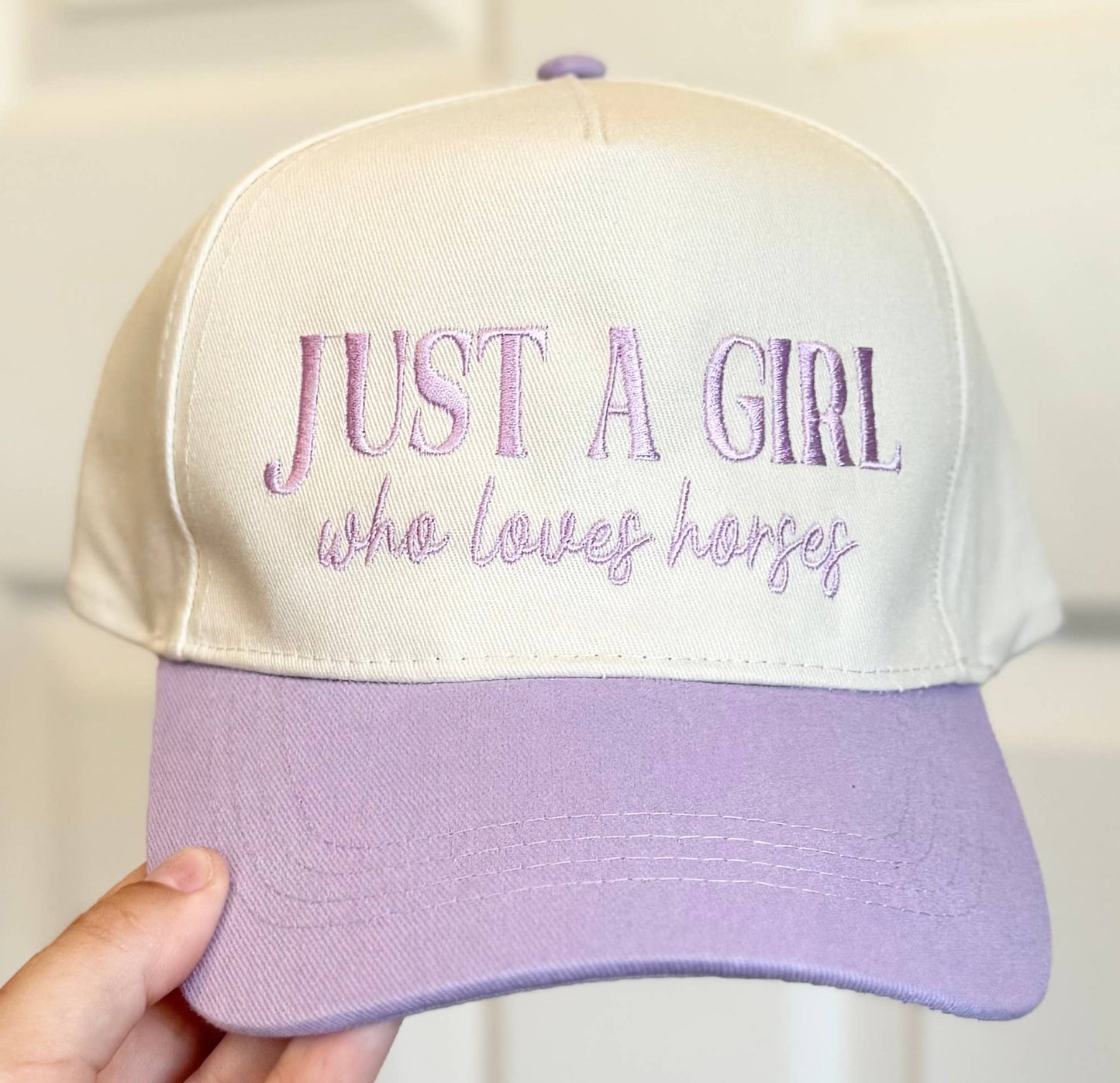 Just a Girl Who Loves Horses Embroidered Hat - Natural/Sage - Ready to Ship