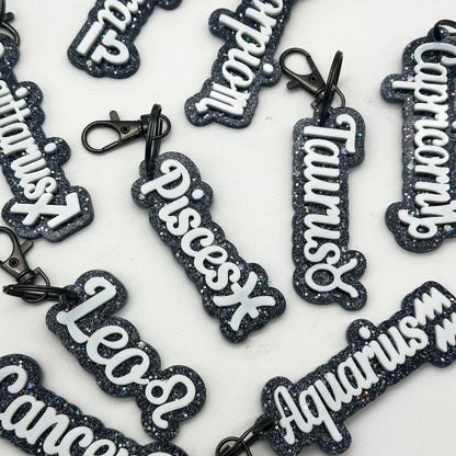 Zodiac Resin Glitter Keychains