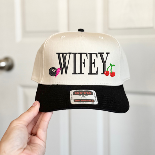 Edgy Icons WIFEY Embroidered Hat - Natural/Pink - Ready to Ship