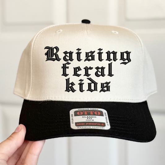 Raising Feral Kids Embroidered Hat - Natural/Red - Ready To Ship