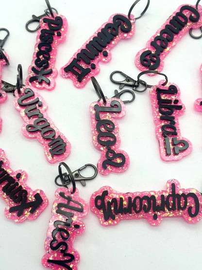 Zodiac Resin Glitter Keychains
